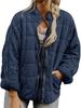 Women's Quilted Zip-Up Jacket with Square Stitch Design, Loose Fit, Multiple Color Options