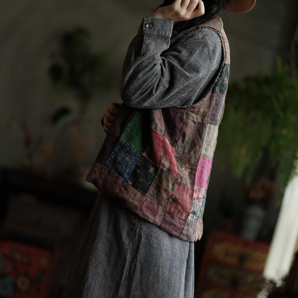 Women's Original Beggar Style Washed Cotton Vest with Flower Patchwork - New Chinese Niche Design