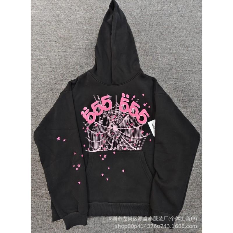 Sp1der Rapper YoungThug Same Foam Letter 555555 Couple Hoodie Pink Sweatshirt