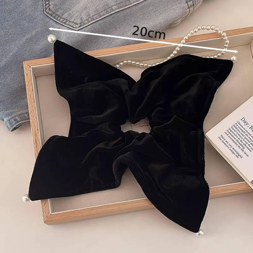 Set of 2 Velvet Ribbon BetterJonny Hair Large Hair Velvet Hair Pearl Hair Hair Gentle On Black Square Scrunchies, Accessories, Ties, Accessories,