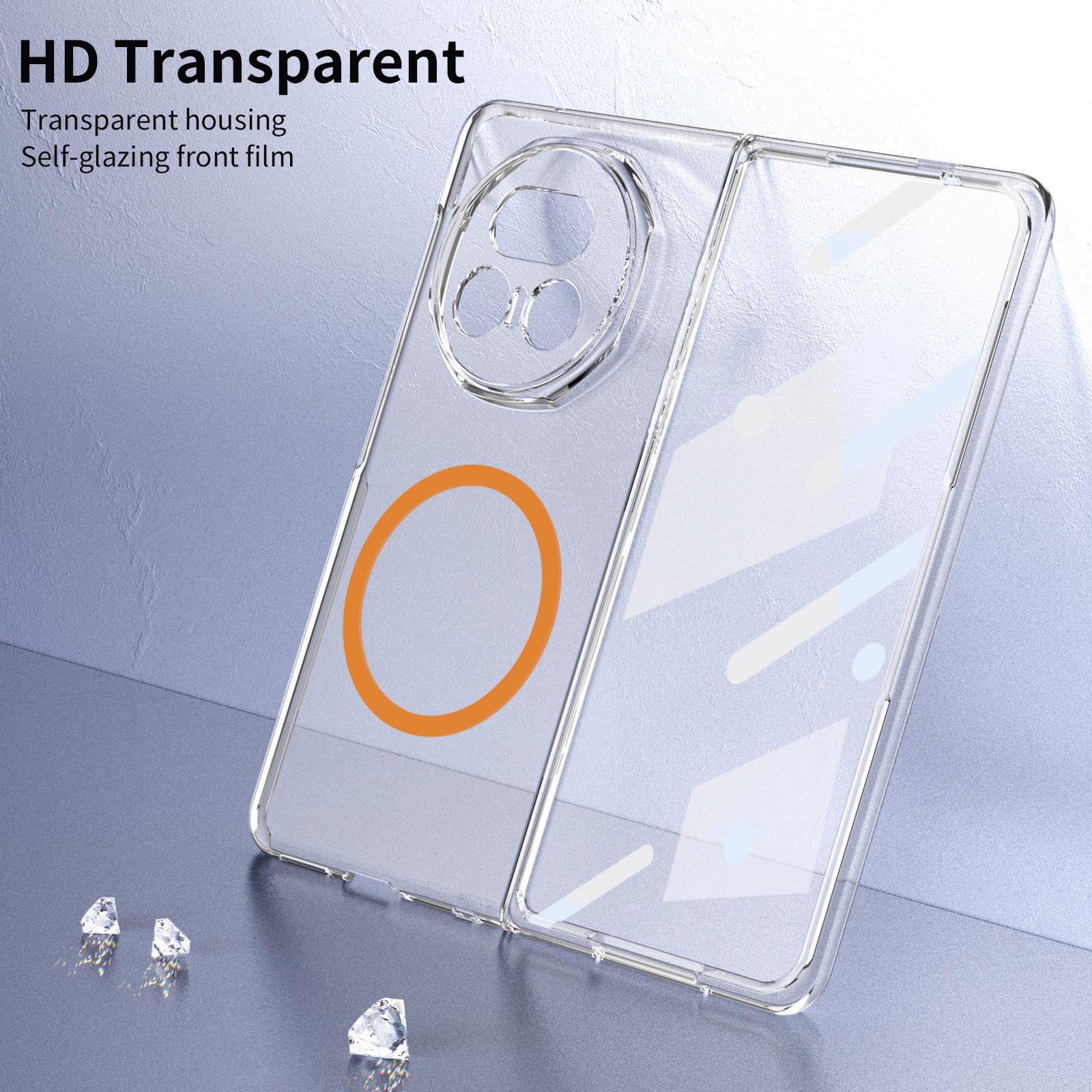 HD Transparent Magnetic Case For Honor Magic V3 Vs3 V5 Foldable Crystal Clear Cover With Clear Tempered Glass Screen Protector argento