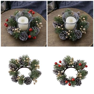 Christmas Candle Rings Wreath Christmas Table Centerpieces Decoration for Pillars Candle Wine Bottle Door Window Chair
