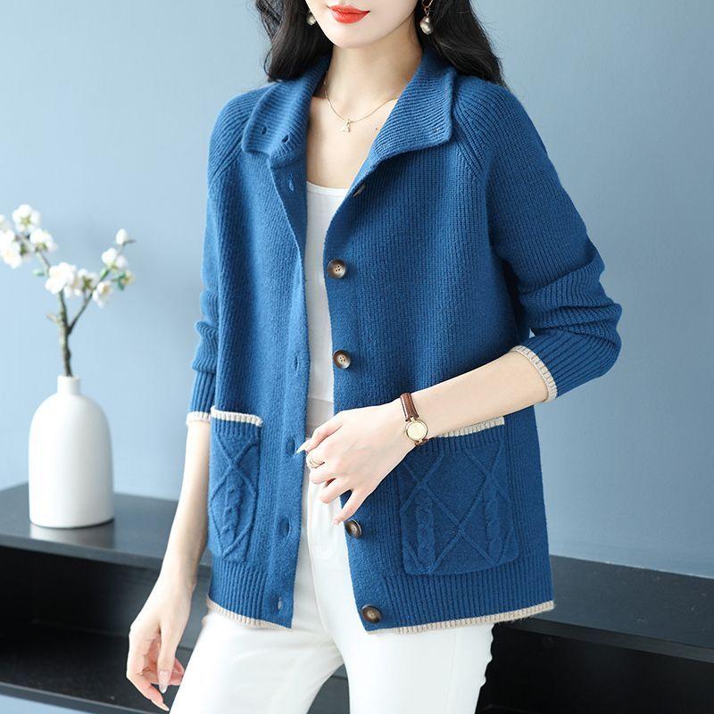 Veste pull d'automne, haut grande taille tendance, cardigan tricoté à col ample pour l'automne et l'hiver