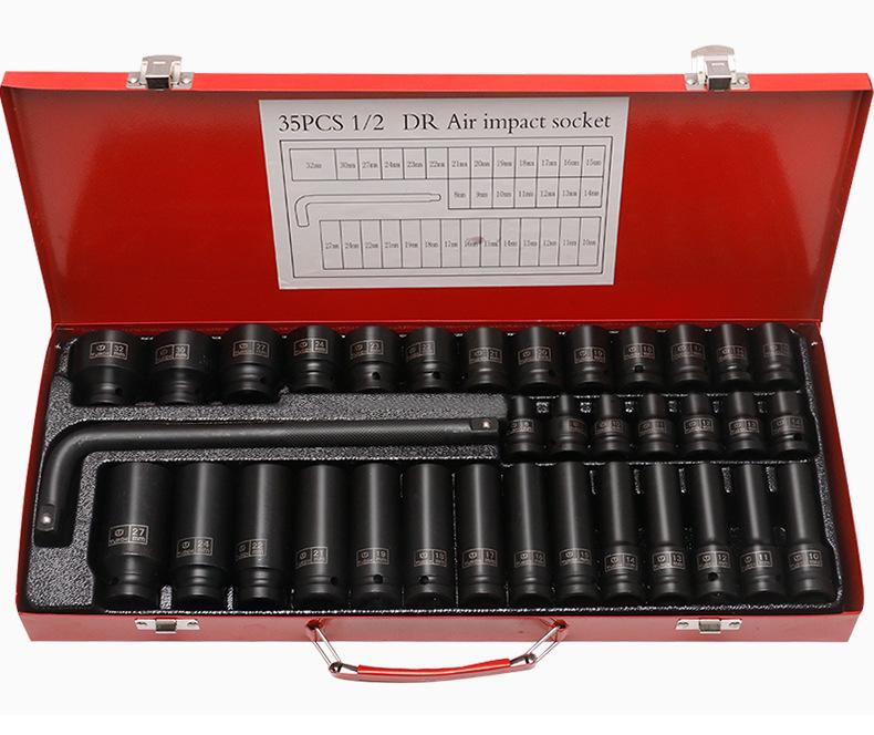 35-Piece Air-Powered 1/2" Socket Wrench Tool Set for Auto Repair.