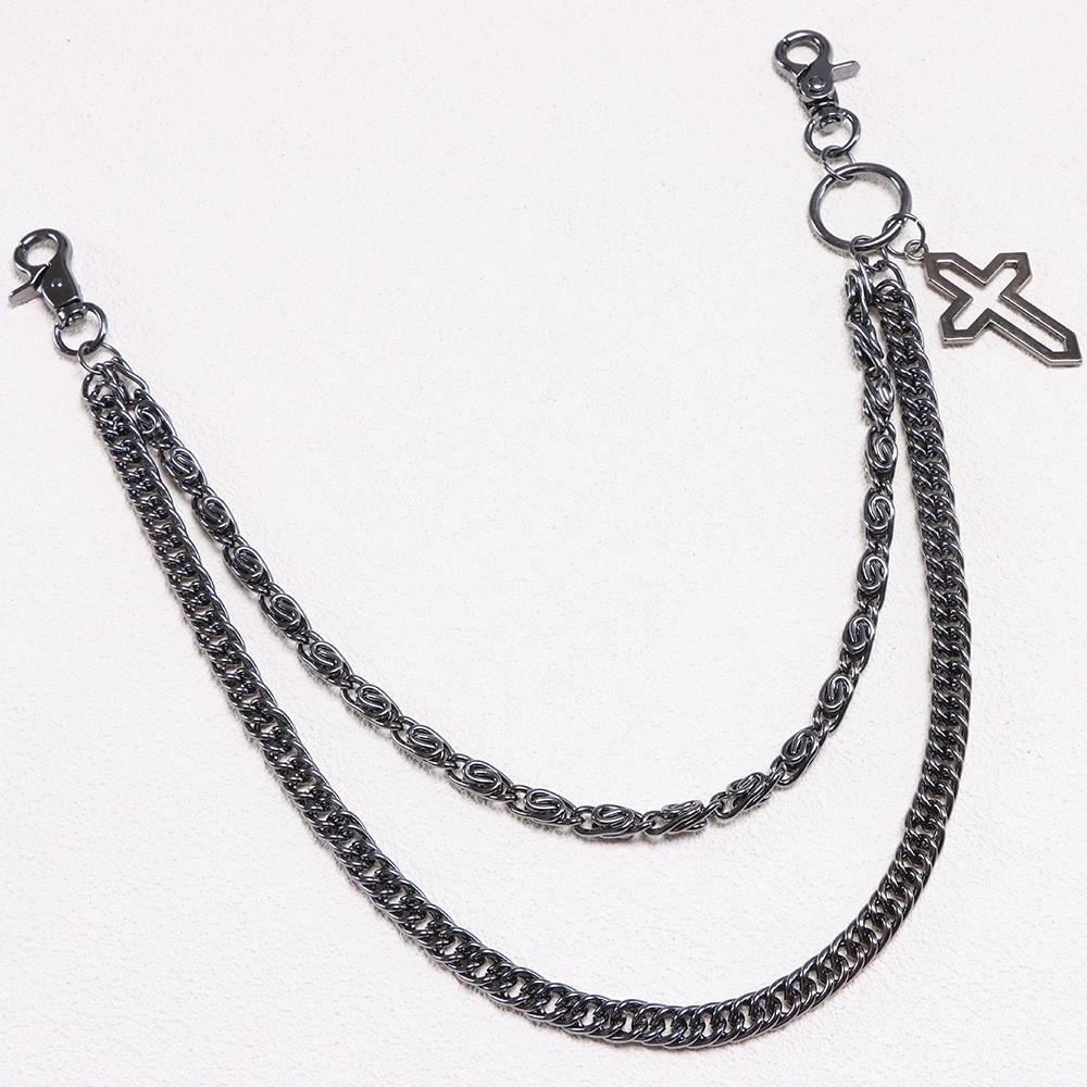 Hip Hop Metal Waist Chain For Men With Dual Layer Skull And Cross Pendant Youth Accessories