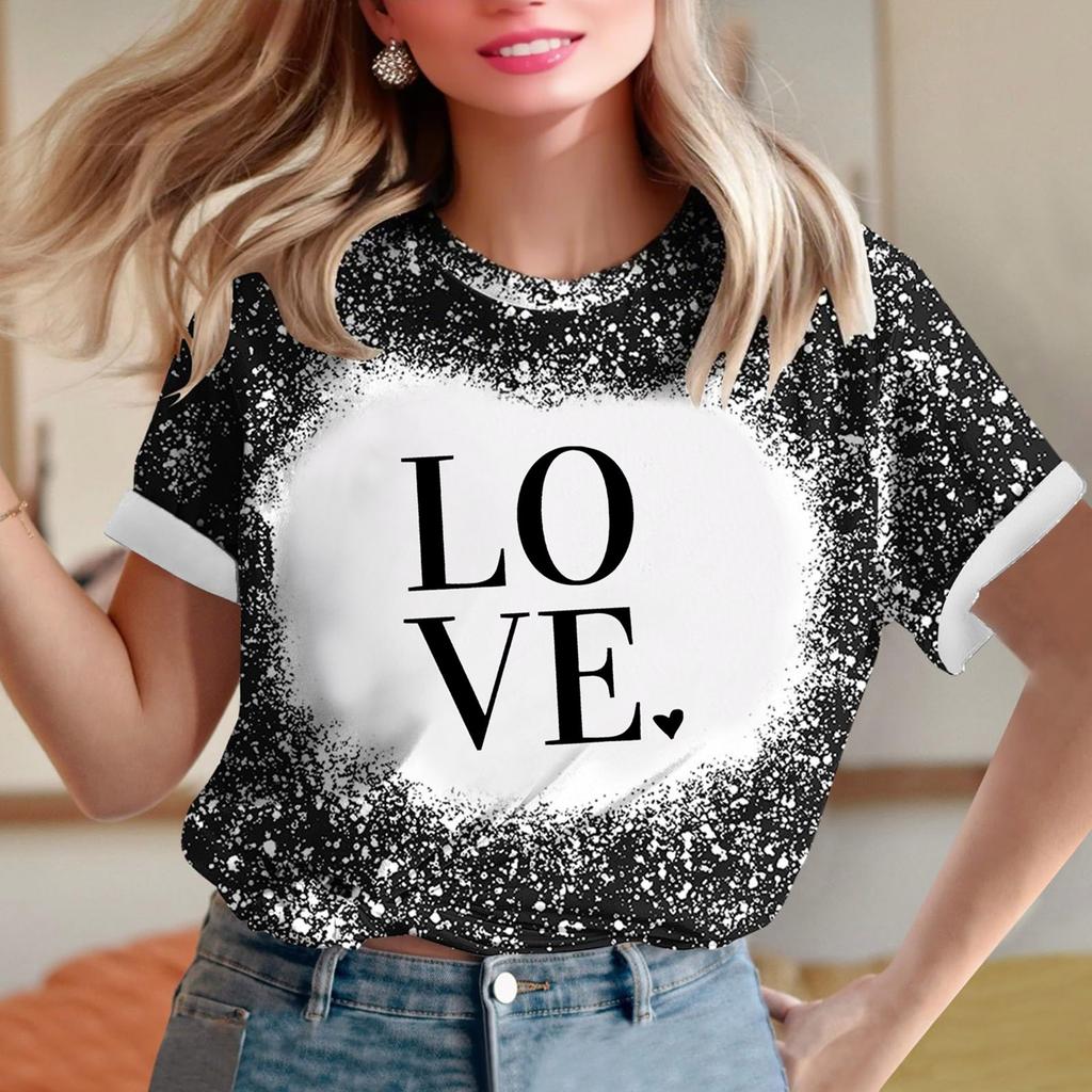 Dámské volné tričko s krátkým rukávem a kulatým výstřihem s valentýnským potiskem lásky