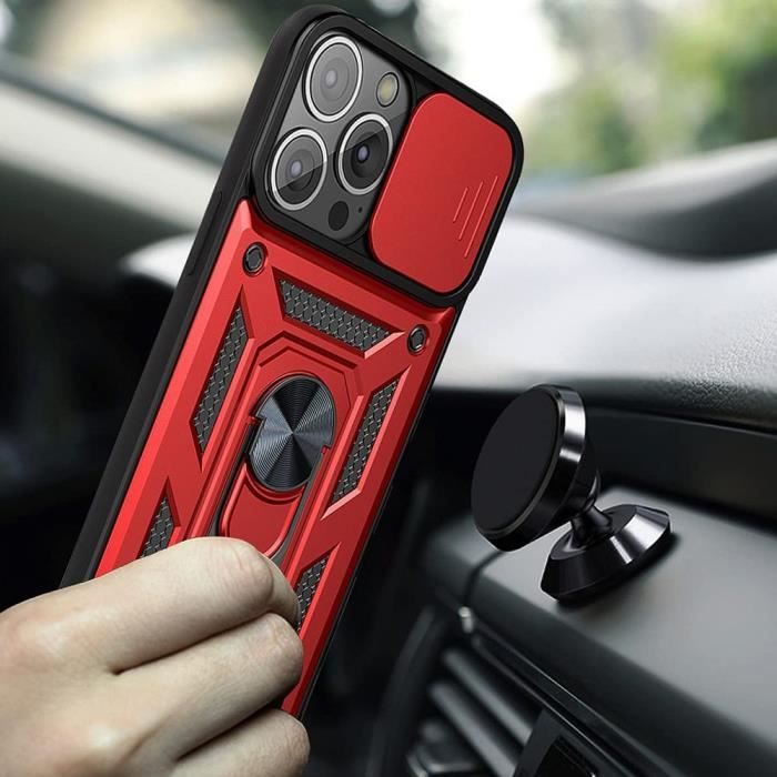 Coque pour iPhone 14 Pro Max - Rouge - Renforcée - Béquille 360° - Antichoc - Style Armée