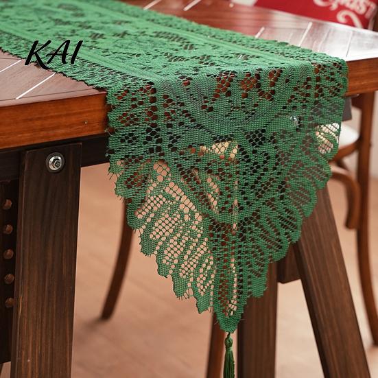 Embroidery Table Runner Retro Floral Lace Runner, Boho Rustic Tablecloth, Vintage Cover for Christmas Wedding Bridal Baby Shower Party Washable