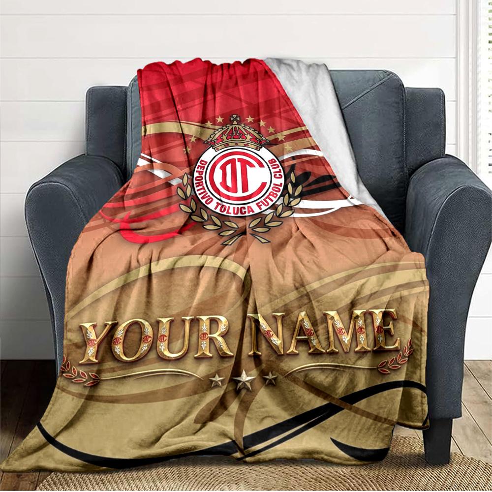 Name Custom Deportivo Toluca FC Print Flannel Blanket High Quality Warm Comfortable Cover for All Seasons Perfect for Gifts Home Decor