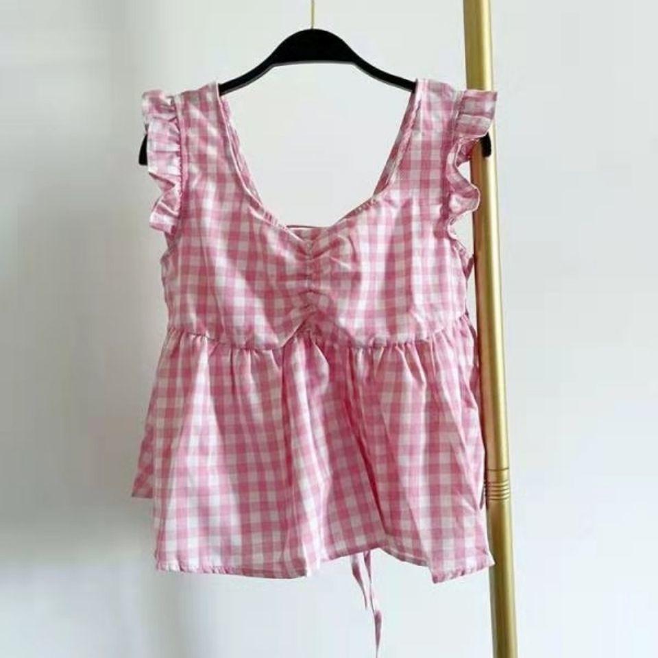 Plaid Ruffled Sleeveless Cropped Top for Women - Slimming, Sweet, Stylish Summer Vest