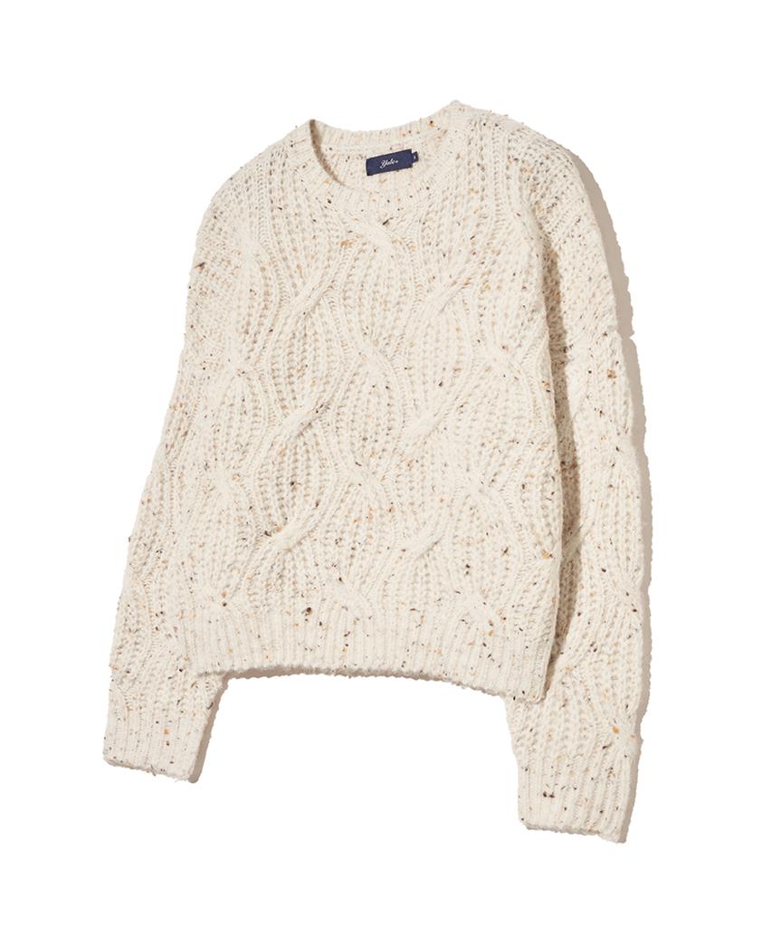 YALE Women'S Nep Yarn Big Cable Round Knit_Ivory