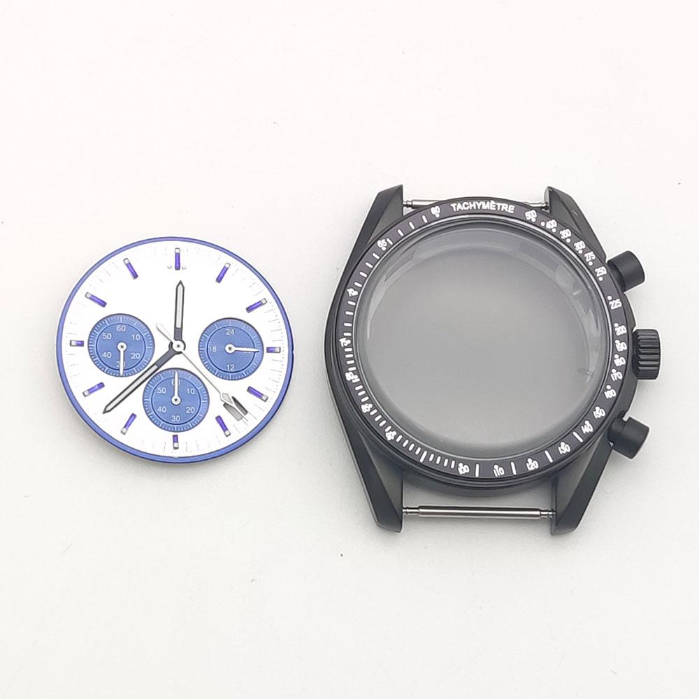 40MM assembled watch case + dial + needle matte black VK63 case, three-eye stainless steel quartz case