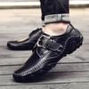 Fashion Fashion Metal Buckle Genuine Leather Loafers Men Brand Luxury Shoes Brown Moccasin Mens Flat Non-Slip Driving Shoes Slip-On Shoe