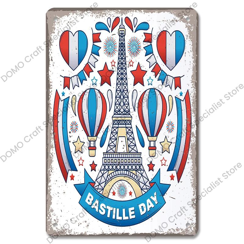 Vintage Paris City of Love Bastille Day Metal Tin Sign  French Wall Decor for Cafe Living Room Home  Retro Poster Plaque for Uni