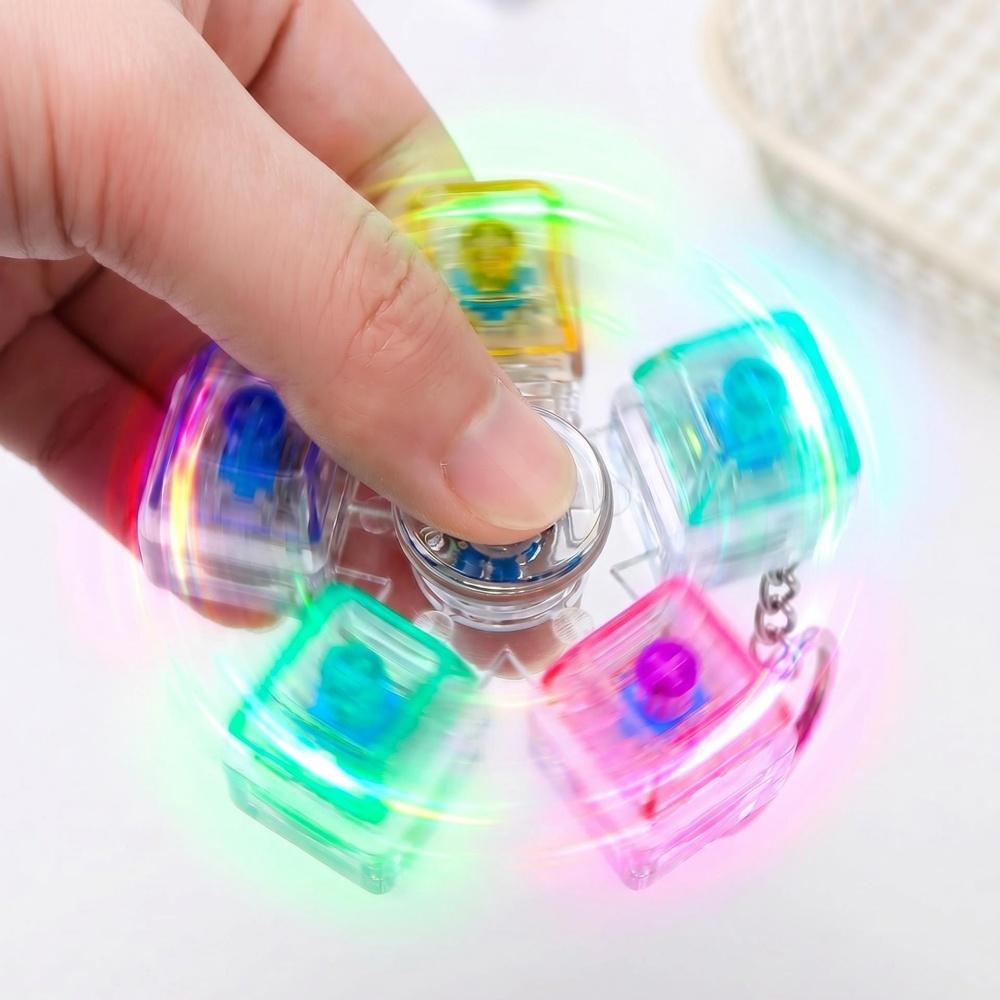 1Pc Rotatable Keyboard Fidget Fidget Spinner Keychain Mechanical Axis Led Light Clicker Stress Relief Sensory Therapy Finger