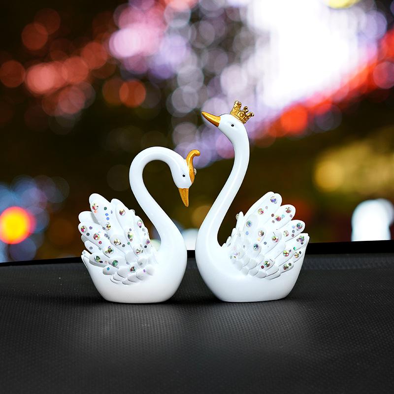 Swan Couple Rhinestone Perfume Ornament for Car Interior - Elegant Lady's Decoration