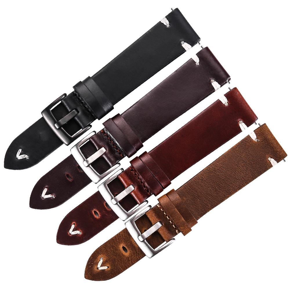Leather Watch Strap Retro 18mm 20mm 22mm Oil Wax Leather Watchband Italian Quick Release Brown Cowhide Watch Bracelet Handmade