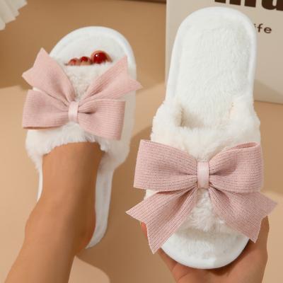 Pantofole di Cotone da Donna, Pantofole Invernali Carine con Fiocco, Pantofole da Casa Calde con Suola Spessa per Interni, Pantofole Antiscivolo a Punta Scoperta