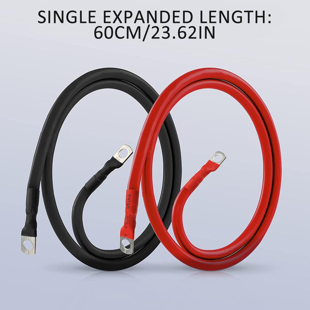 Battery Inverter Cable 2AWG Stranded Copper Wire Connector with 3/8inch Lugs Gauge Battery Cable for Car Marine Solar RV Boat