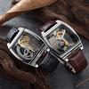 Reloj Mecánico Automático Transparente Hombre Steampunk Esqueleto Engranaje de Lujo Cuerda Automática Cuero Relojes de Hombre Montre Homme