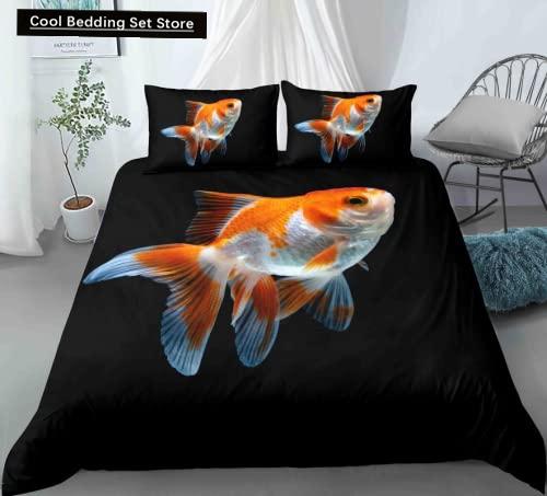Goldfish Duvet Cover King/Queen Size Golden Red 3D Animal Bedding Set for Kid Teen Adult,Fish Themed Quilt Cover with Pillowcase