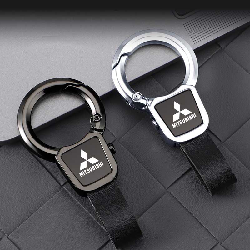 Autologo Sleutelhanger PU Leer Metaal Sleutelring Hanger Voor Mitsubishi Ralliart ASX Lancer Cordia Pajero Outlander Galant Mirage Colt