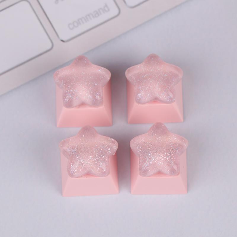 4Pcs Cute Star Keycaps Sweet Translucent Girl Personalized Gift Key Cap For Mechanical Keyboard Accessories