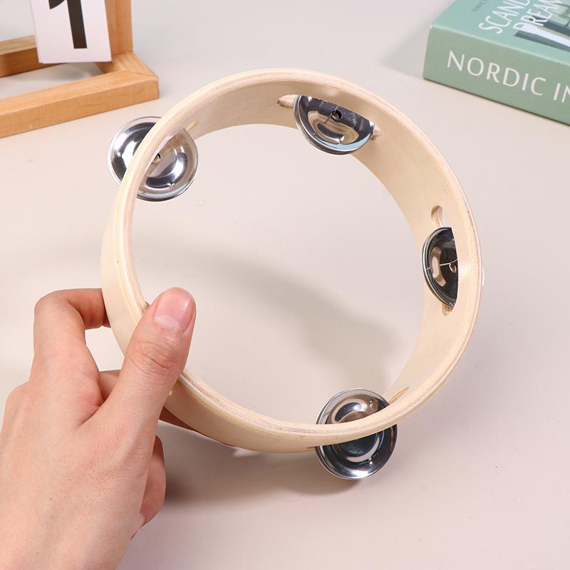 4/6/7/8/10 Inch Tobe de mână Jucării Educație Orff Instrument muzical Tamburină Clopoțel cu manivelă rând simplu Tamburină din lemn cu inele