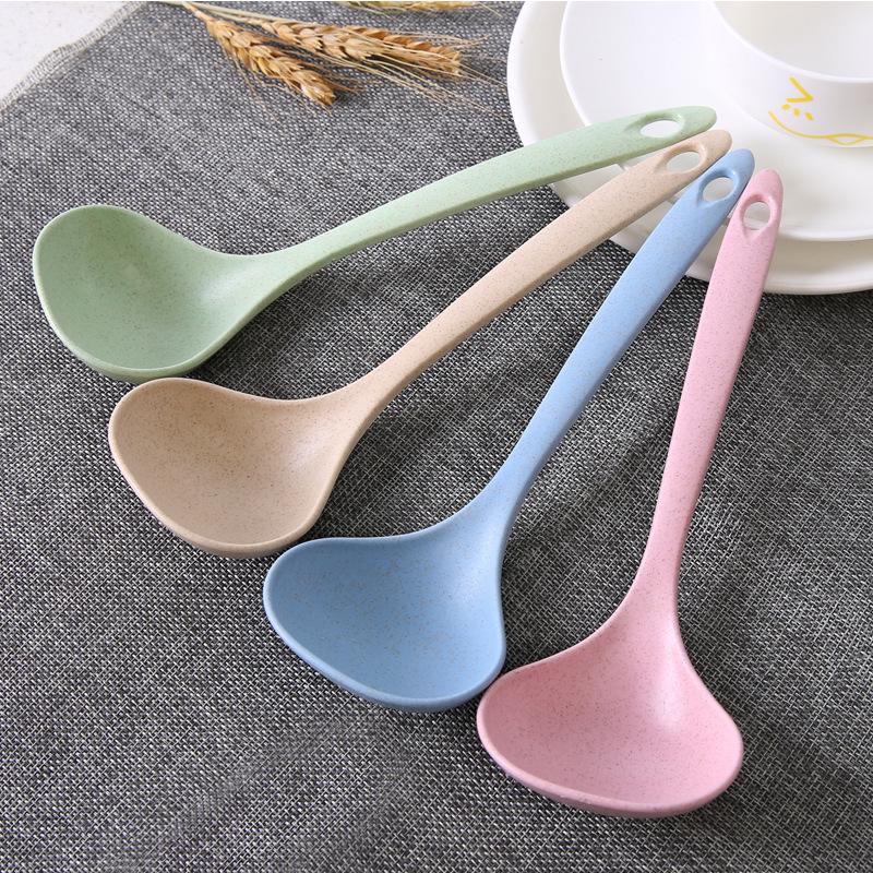 

Wheat Straw Long-Handled Soup & Porridge Spoon - Large Kitchen Plastic Cookware for Hot Pot and Rice Nordic Blue