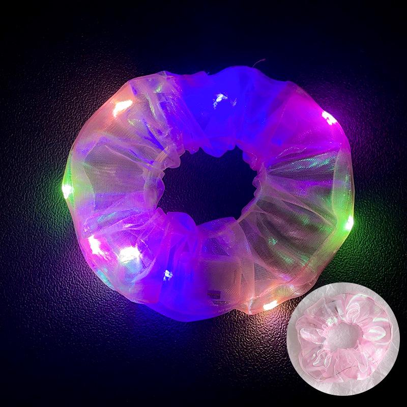 LED Işıklı Parlak Saten Noel Saç Tokası - Amerikan ve Avrupa Stilleri için Kalın Bağırsak Scrunchie Saç Aksesuarı