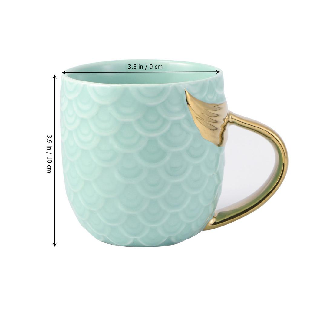 Creative Sky-Blue Pearl Gold Mermaid Tail Ceramic Coffee Mug Perfect for Hot Cold Drinks Birthday Wedding Gift Mermaid Mug