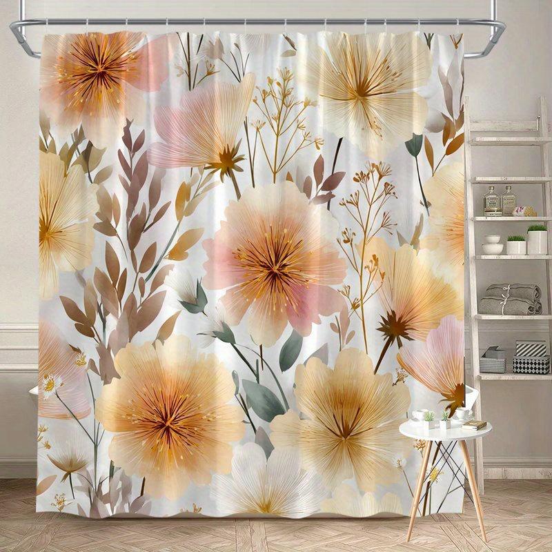 

1Pcs Watercolor Peach And White Flower Shower Curtain, Polyester Fabric, Machine Washable, Suitable For Bathroom Decoration W60H190(CM)-1 Pcs