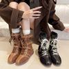 Retro Leather Boxing Boots Women's Autumn 2025 New British Style Martin Boots Maillard Platform Mid-tube Short Boots