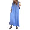 Women's Loose Maxi Dress V-Neck Short Sleeve Long Dress Summer Casual A-Line Beach Sundress