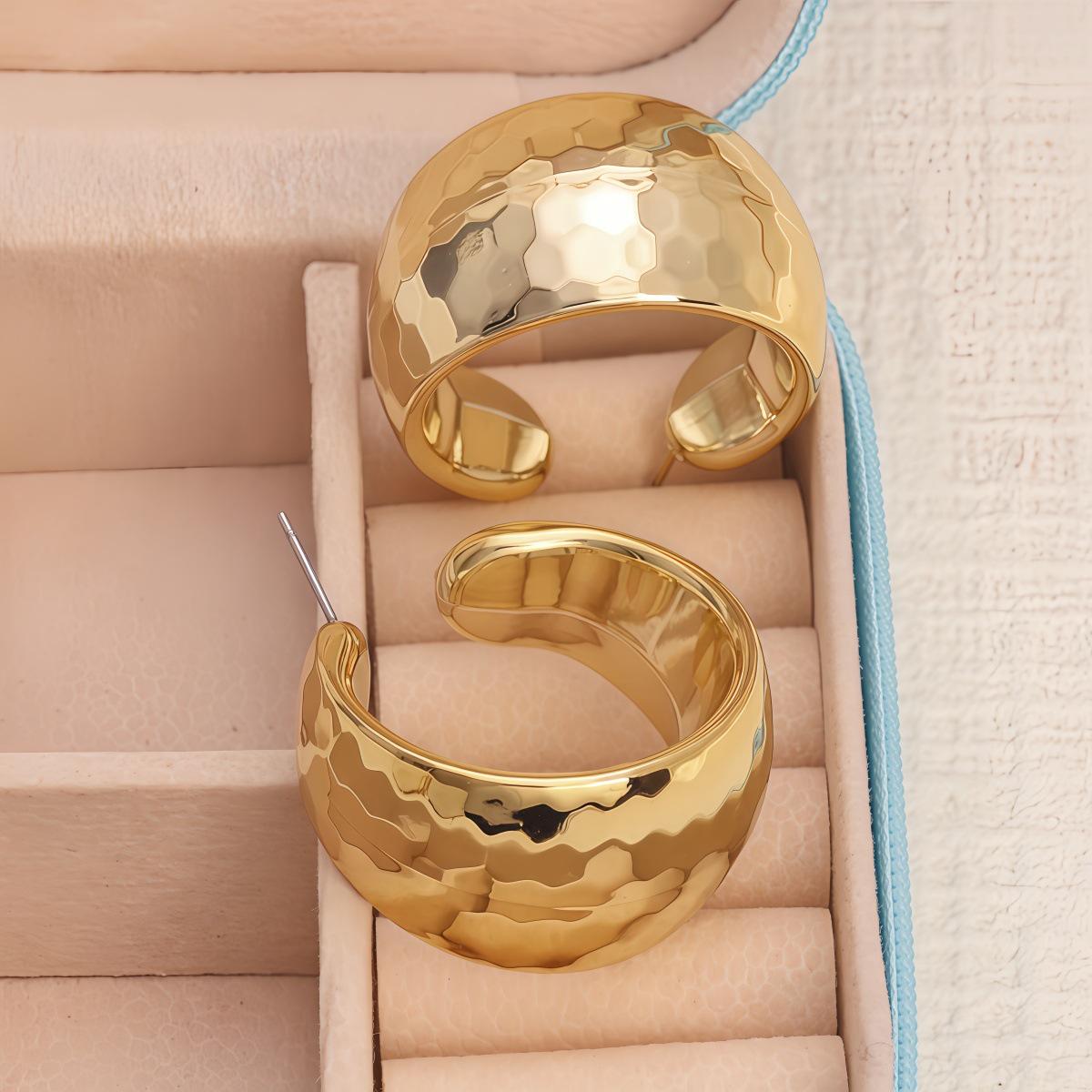 Gold C-Shape Threaded Petal Earrings - Fashionable & Bold Design for Women