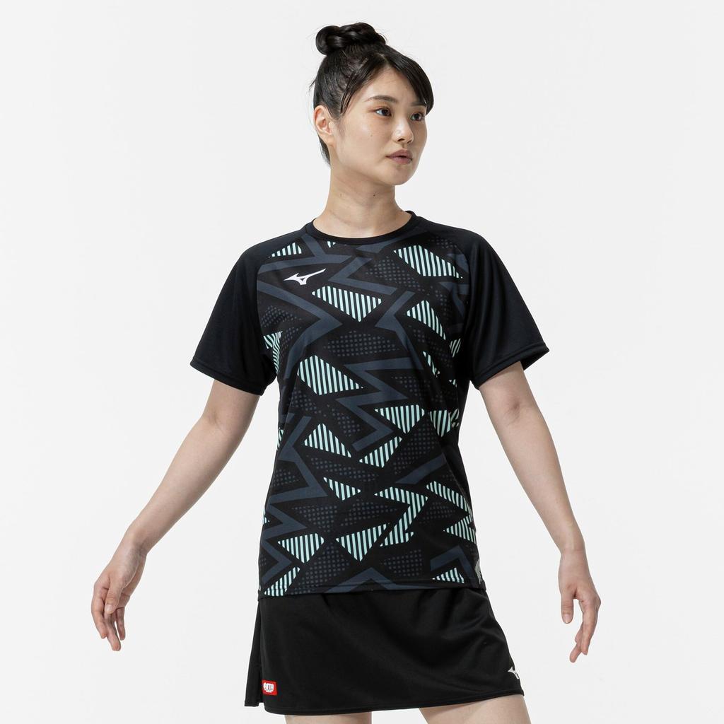 Mizuno Table Tennis Game Short JTTA Black Shirt, Sleeve, Certified, Moisture-Wicking, Quick-Drying, Unisex, 82JAC104,