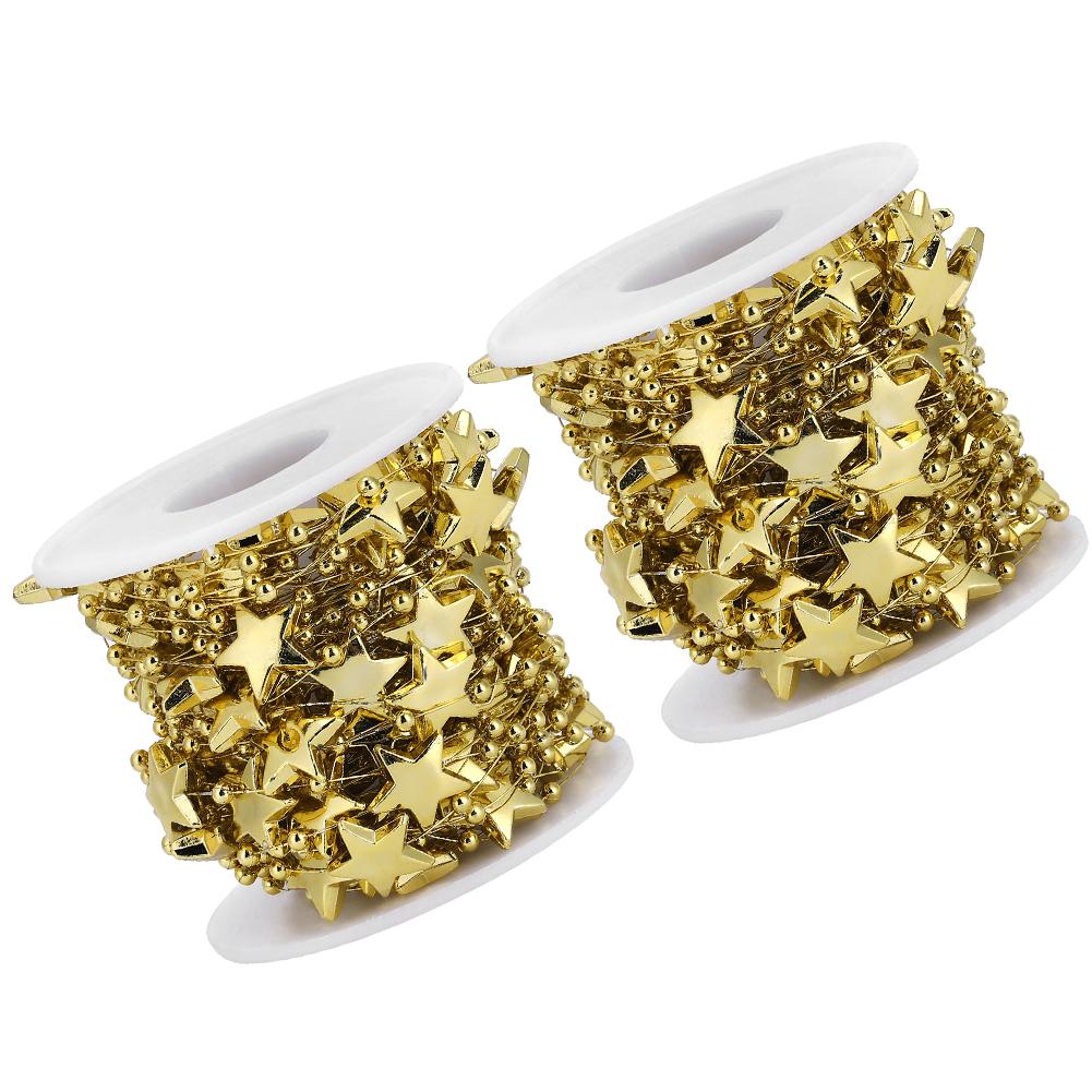 2 Peças ABS Estrela de Cinco Pontas Pérolas Contas Cordão para Casamento Buquê de Noiva Decoração de Natal(Ouro