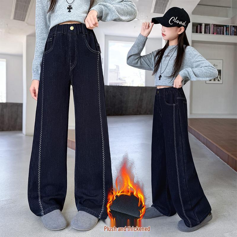 

Джинсы для девочек на флисовой подкладке 2025: Зимний однотонный, для детей среднего и старшего возраста 160 cm