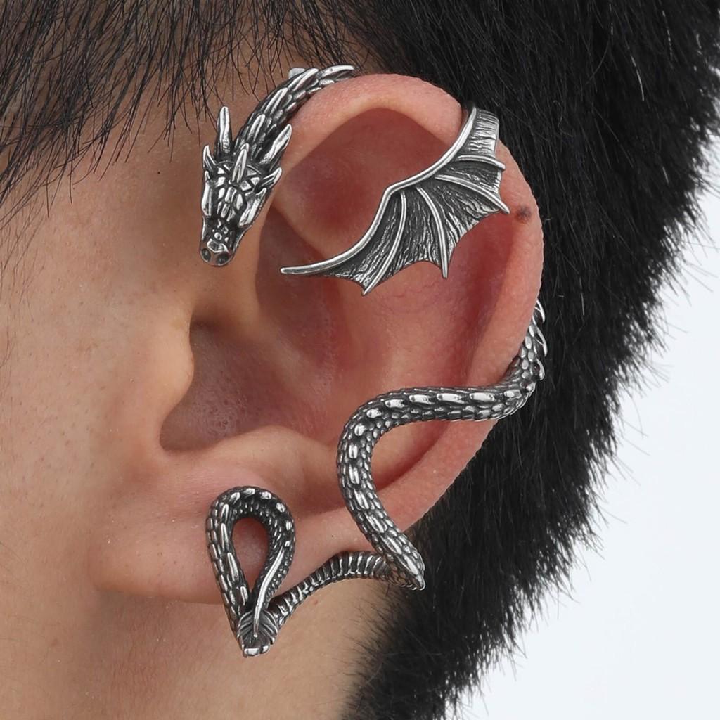Retro Punk Gothic Flying Dragon Ear Studs for Men Women Exaggerated Style Earrings Jewelry