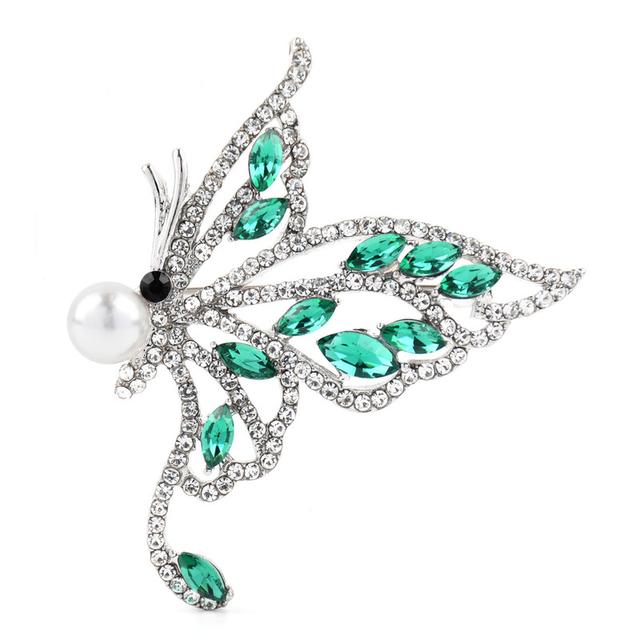 

Броши в виде бабочки со стразами и жемчугом для женщин, унисекс, красота, 2 цвета, насекомое, свадьба, офис, брошь, булавки, подарки серебряный