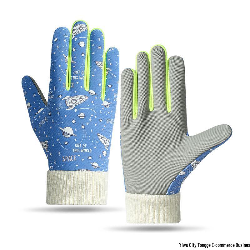 Kids' Winter Gloves: Fleece-Lined, Warm, Non-Slip, Waterproof for Skiing, Cycling, and Playing, with Cute Ribbed Cuffs and Five Finger Design.