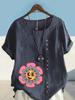 Women's Fashion Sunflower Print Shot Sleeve T-shirt Loose Cotton Shirt Casual Loose Summer Blouse Tops Plus Size