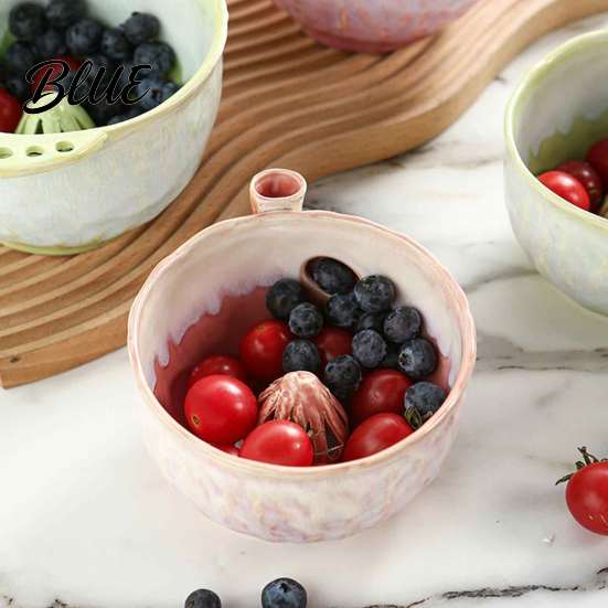 Ciotola con Filtro Integrato Ceramica Girevole per Lavaggio Frutti di Bosco Colino Girevole per Frutta con Fori di Drenaggio Strumento di Preparazione Cucina per Fragole