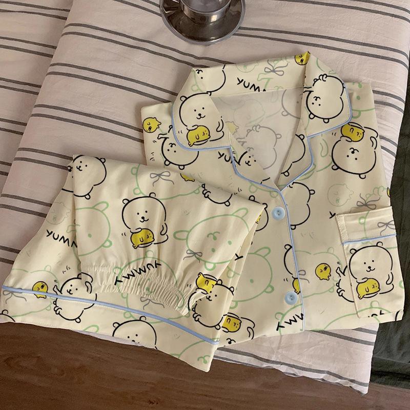 Damen Pyjama-Set im koreanischen Stil mit Cartoon-Polka-Dots – Kurzarm und Shorts, leichte Sommer-Homewear