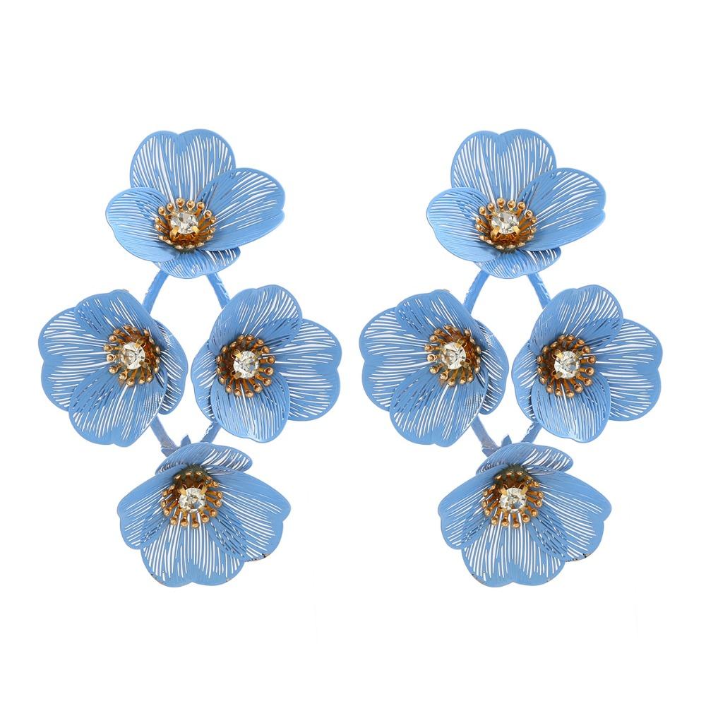 Luxury Floral Tassel Earrings Rhinestone Long Dangle Earrings Exaggerated Flower Ear Drop  Party