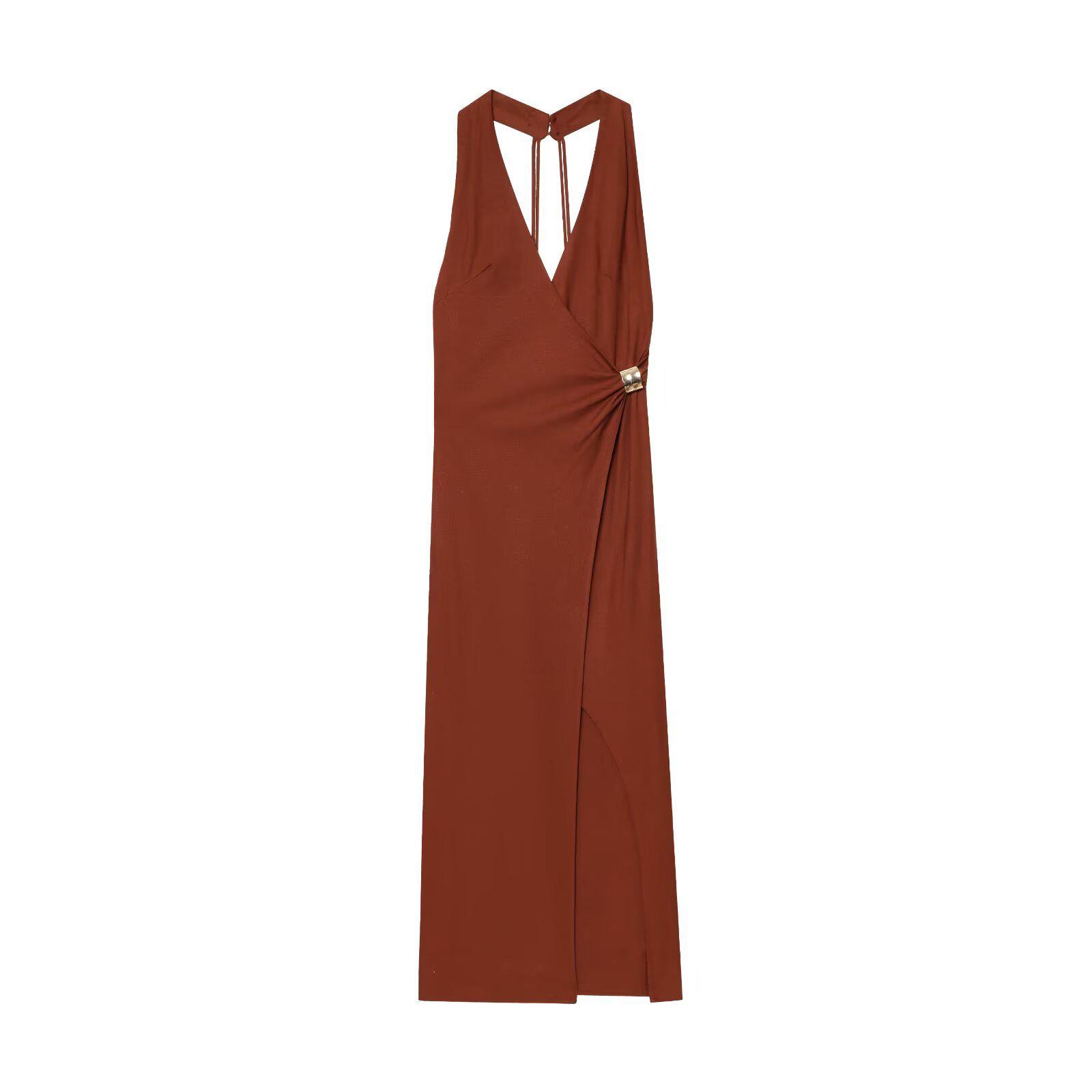 European American Women s Linen Blend Gold Midi Dress L
