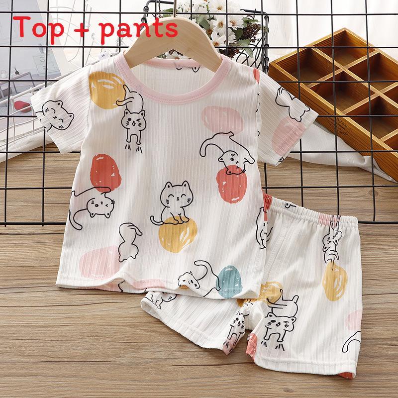 Baby Summer Ice Silk Shorts Pajama Set With Cartoon Prints For Toddler Sleepwear