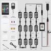 Motorcycle LED Underglow Kit, ICICAR 12 Pcs APP Control RGB Chasing Mode 16 Million Color Dual Remote Music Mode IP68 Waterproof Led Lights,