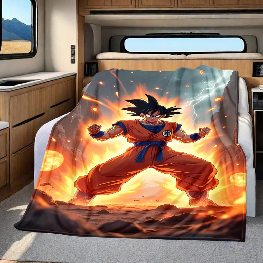 1pz Coperta in Flanella con Stampa Son Goku, Alta Qualità per Tutte le Stagioni, Decorazione per la Casa, Calore e Comfort, Perfetta per Regali di Natale