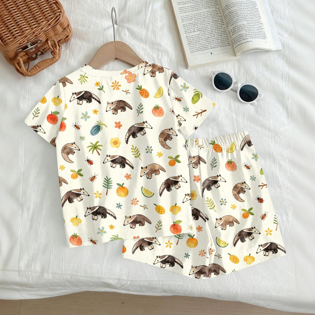 Kids Casual Short Sleeve Top and Shorts Set Animal Print Summer Outfit Lightweight Comfortable Breathable Fabric for Boys and Girls